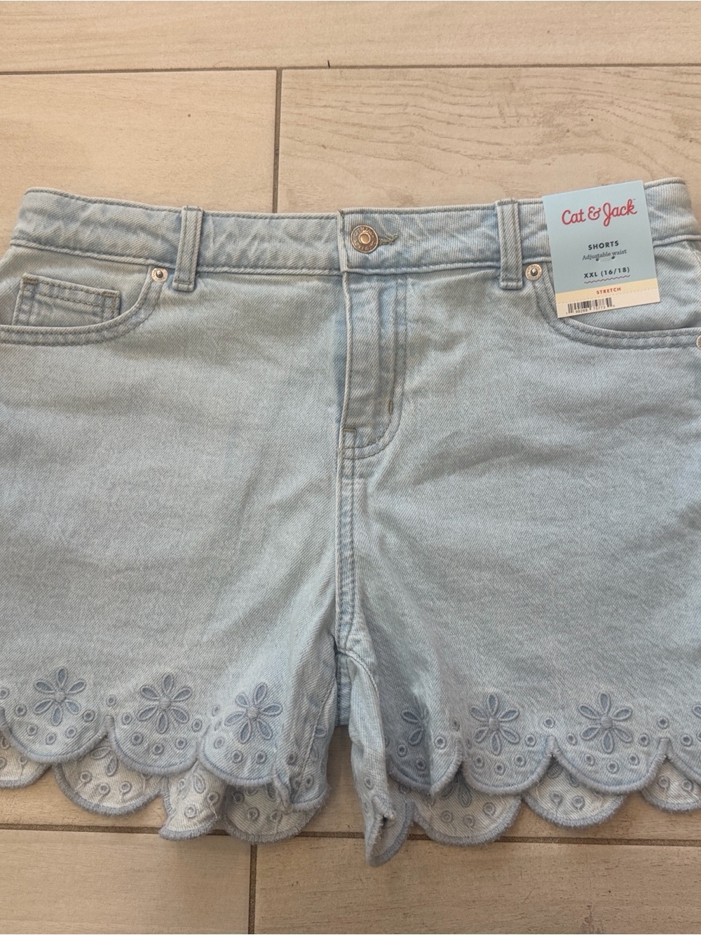 Cat & Jack Light Blue Denim Scalloped Floral-Hem Shorts